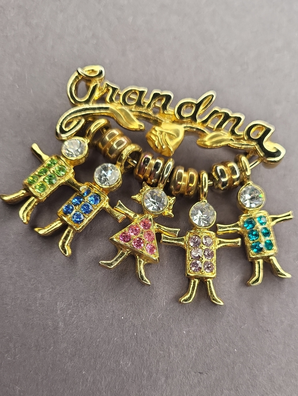 Grandma Gold Toned Multi-Color Crystal Family Pin